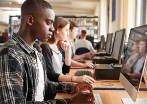 Young Man Working On Desktop Computer