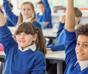 School Children With Hands Up